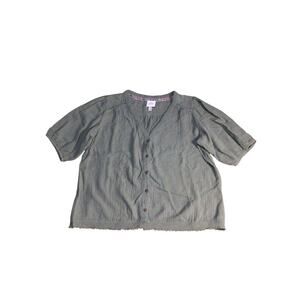 Knox Rose Womens Top Sz M Plus Army Green Slubbed Cotton Fringed Boho Peasant